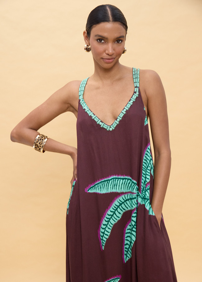 Robe Longue à Imprimé Palmier