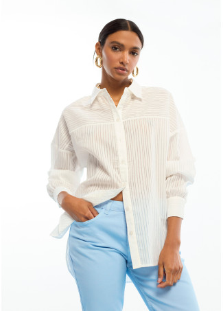 Oversize Poplin Striped Sheer Shirt