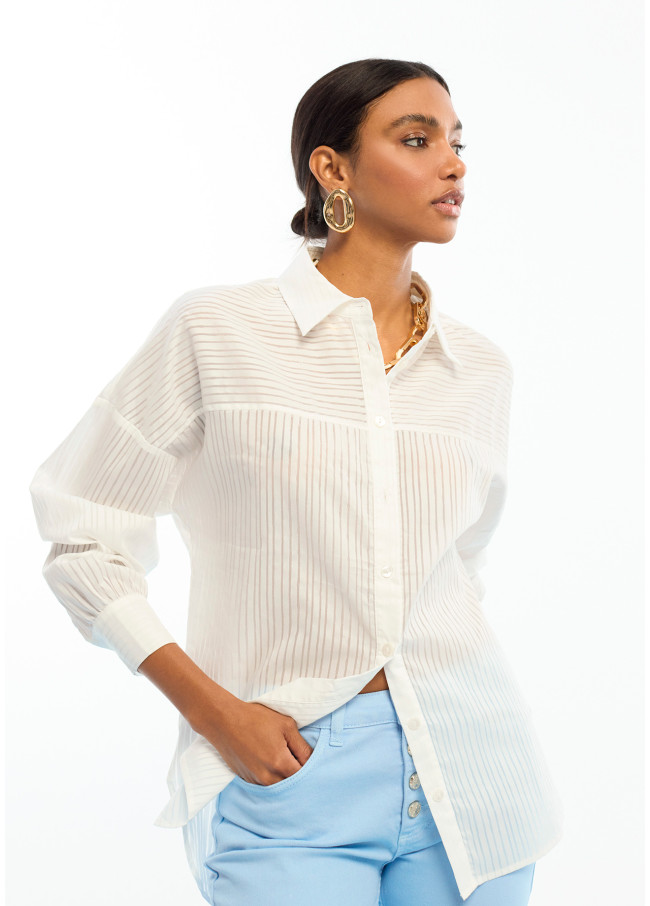 Camicia oversize in popeline a righe trasparenti