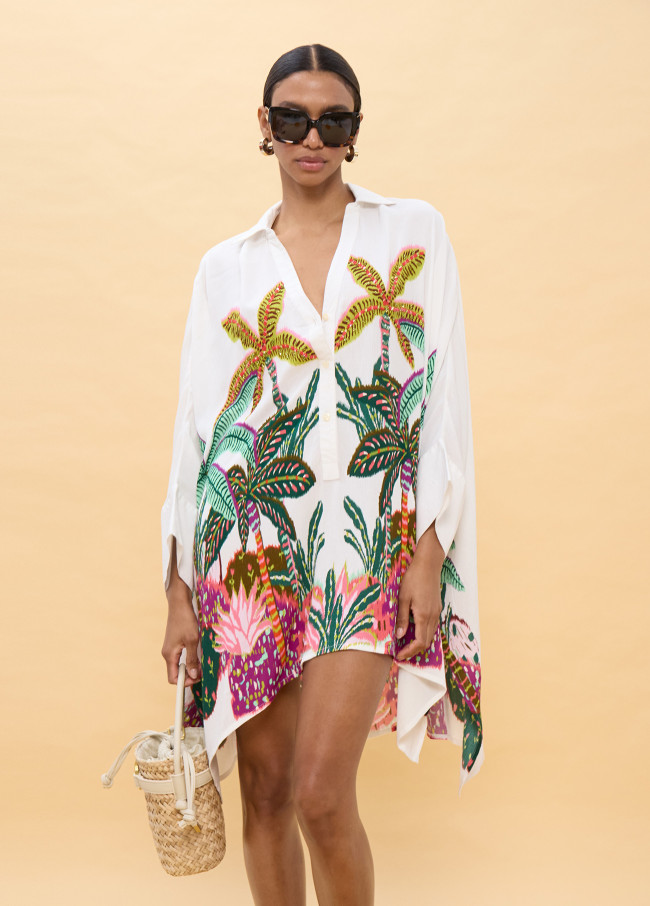 Chemise oversize à imprimé palmiers multicolores