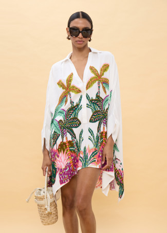 Chemise oversize à imprimé palmiers multicolores