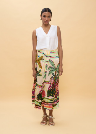 Multicolored Palm Print Skirt