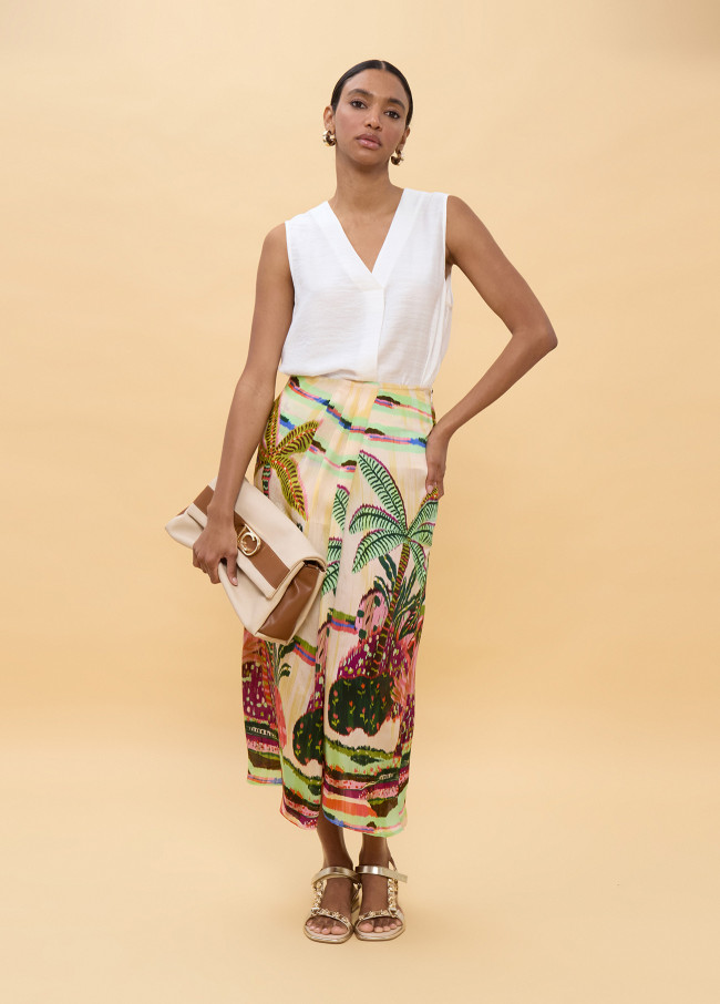 Falda estampado palmeras multicolor