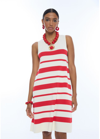 Short Knitted Dress with Wide Straps A-line Irregular Stripe