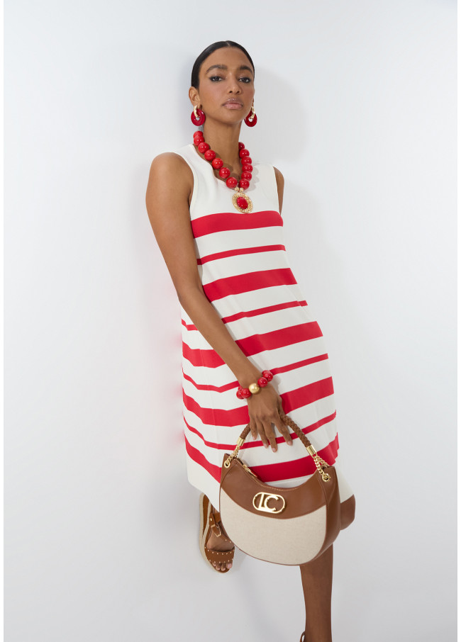 Short Knitted Dress with Wide Straps A-line...