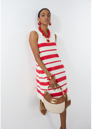 Short Knitted Dress with Wide Straps A-line Irregular Stripe