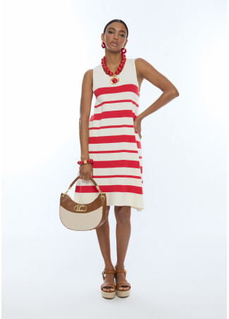 Short Knitted Dress with Wide Straps A-line Irregular Stripe