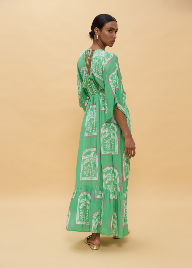 Long Dress with Wide Sleeves Thai Print