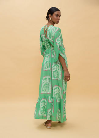 Long Dress with Wide Sleeves Thai Print