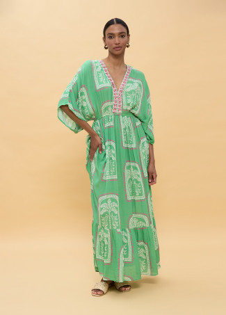 Robe Longue Manches Larges Imprimé Thai