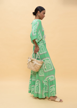 Long Dress with Wide Sleeves Thai Print