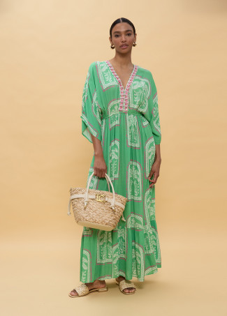 Robe Longue Manches Larges Imprimé Thai