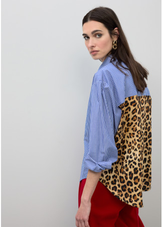 Camicia a Righe e Stampa Animalier in Popeline