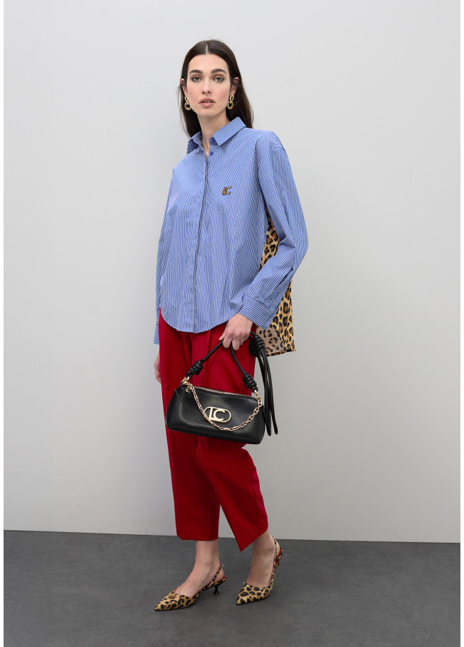 Striped and Animal Print Poplin Shirt