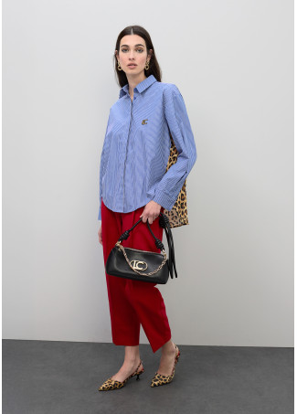 Camicia a Righe e Stampa Animalier in Popeline