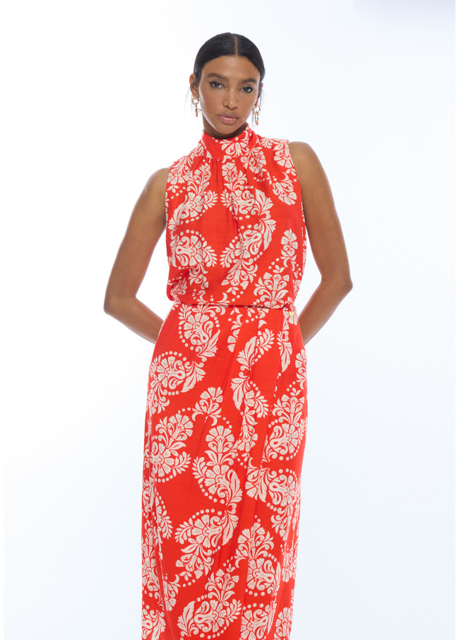 High Neck Paisley Top