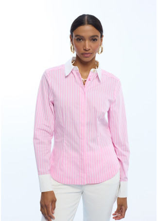 Camisa popelín rosa con rayas