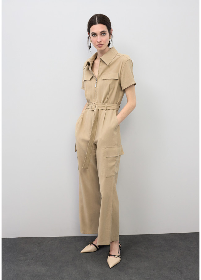 Short Sleeve Cargo Jumpsuit