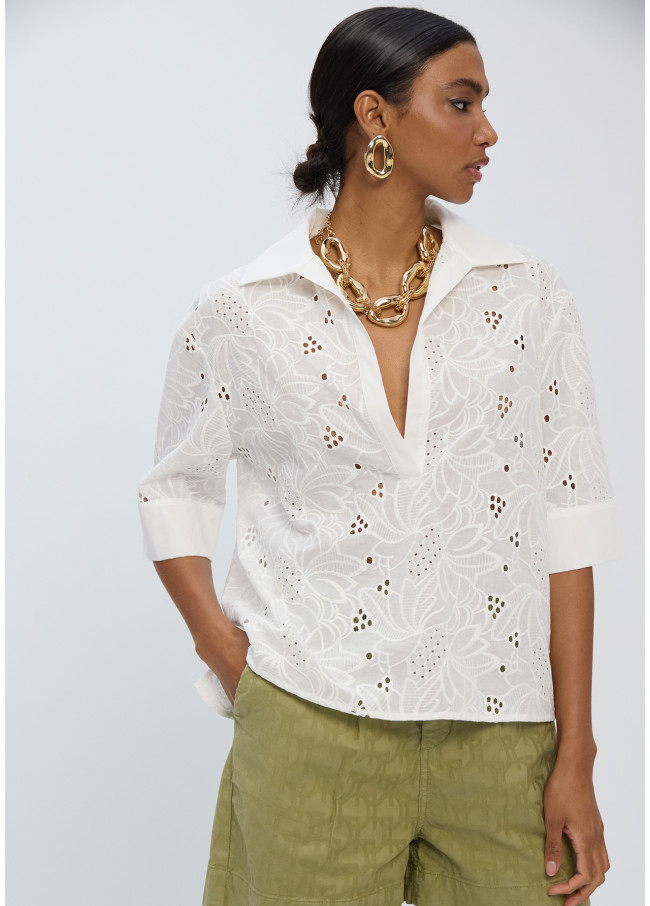 Short Sleeve Polo Neck Cotton Shirt