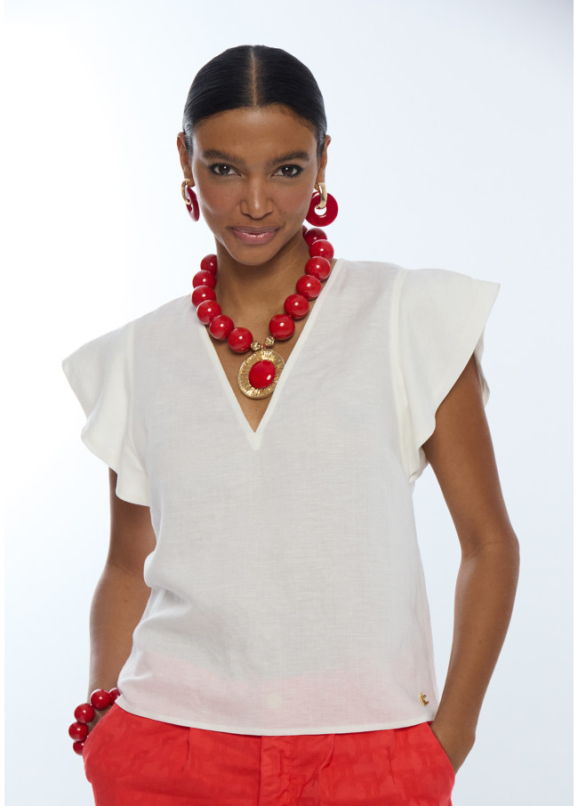 Blusa Maniche Corte con Volant