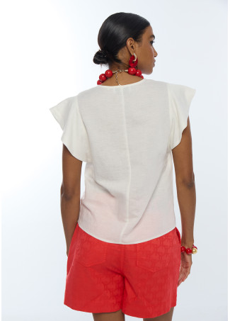 Blusa Maniche Corte con Volant