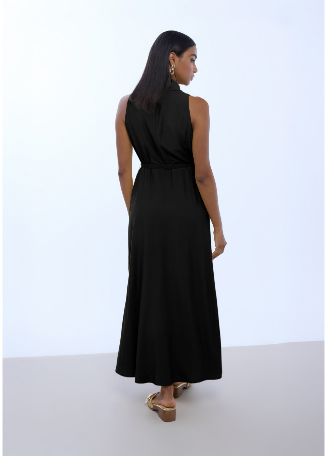 Robe à Col en V avec Ceinture Boucle