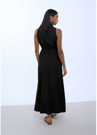 Robe à Col en V avec Ceinture Boucle