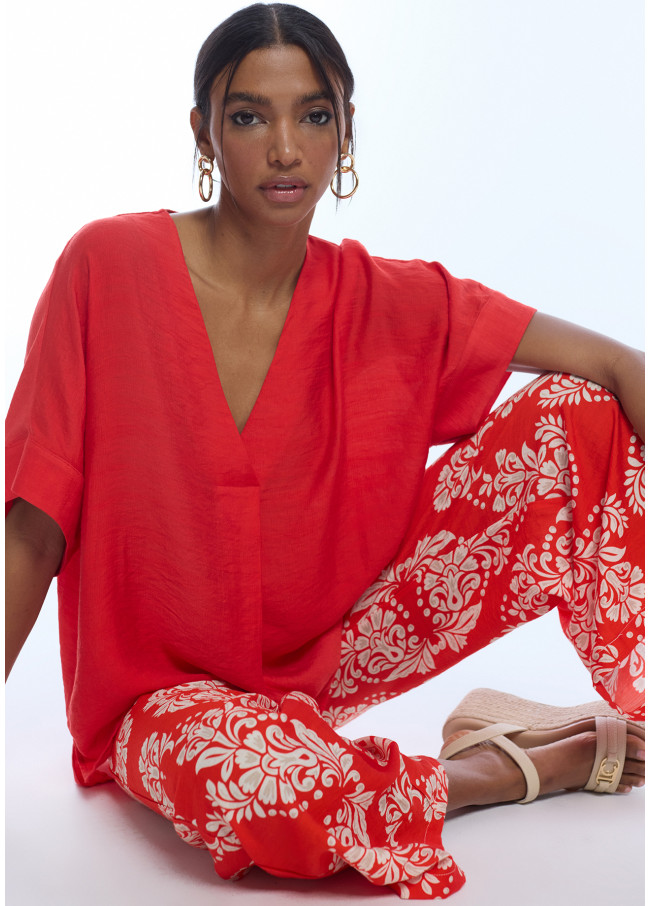 Blusa Manica Corta con Scollo a V