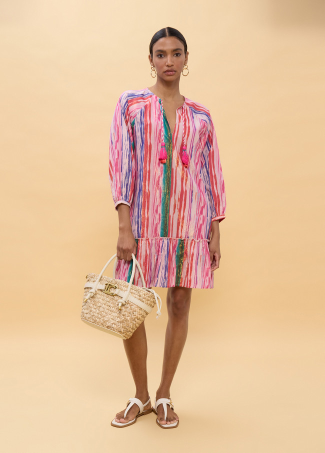 Robe Courte Rayures Multicolores Lurex