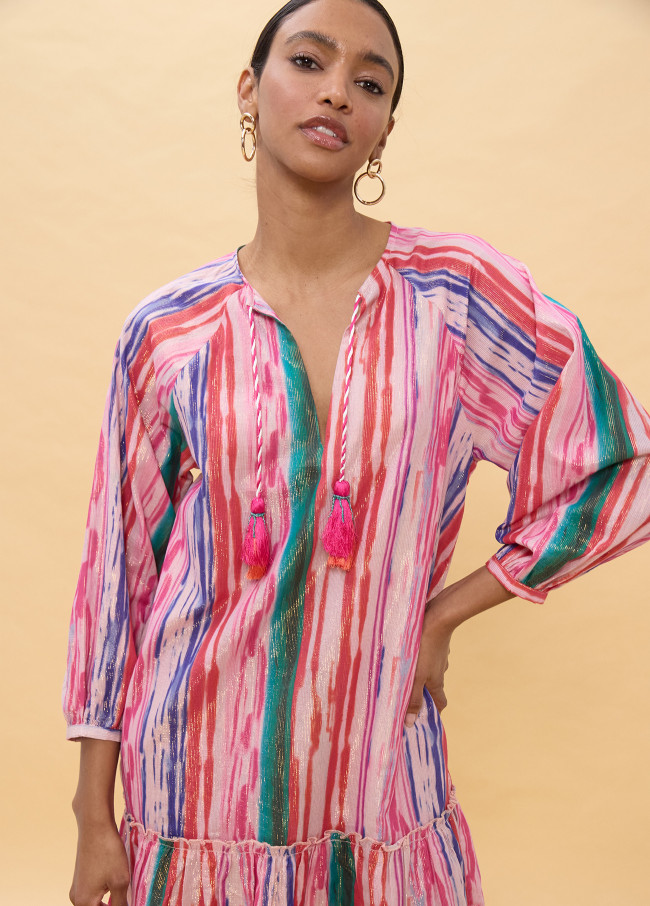 Vestito Corto a Righe Multicolor Lurex