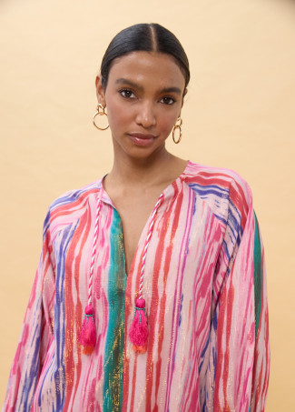 Vestito Corto a Righe Multicolor Lurex