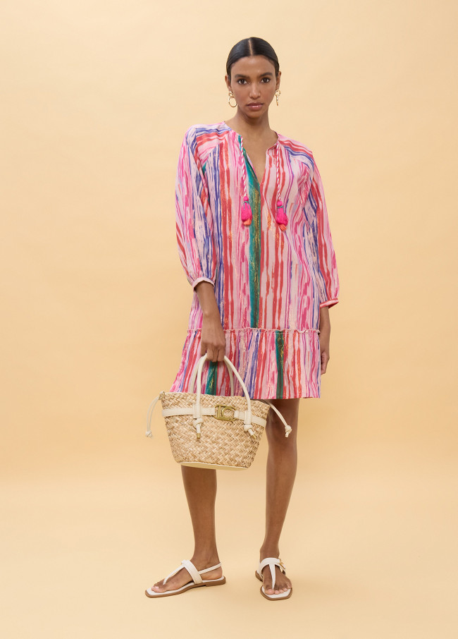 Vestito Corto a Righe Multicolor Lurex