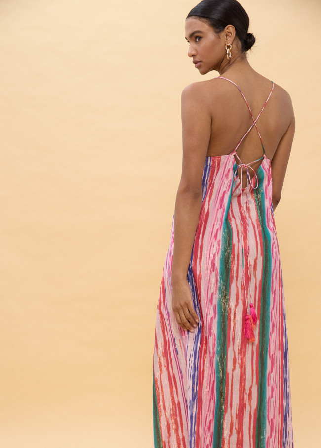 Robe Longue Multicolore à Rayures en Lurex