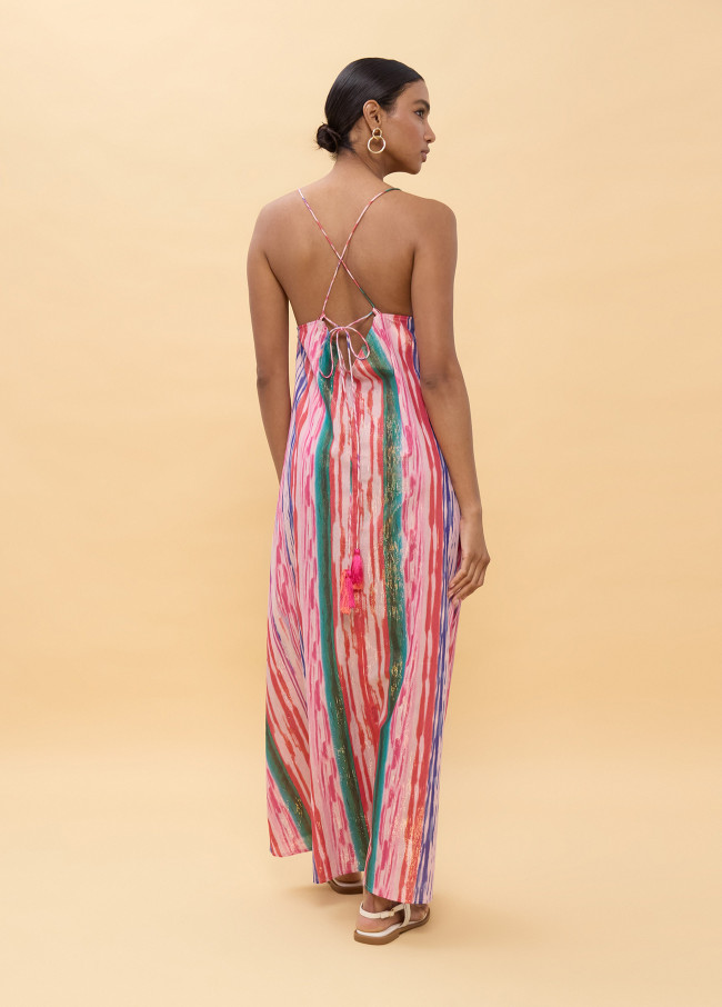 Robe Longue Multicolore à Rayures en Lurex
