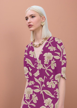 V-neck Satin Print Dress