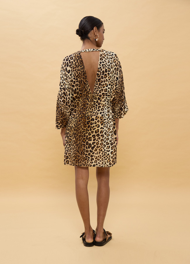 Short Wide Sleeve Animal Print Dress