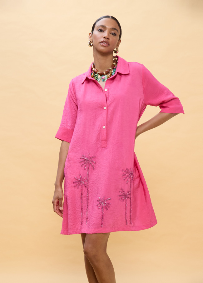 Robe courte avec détails de palmiers ton sur ton