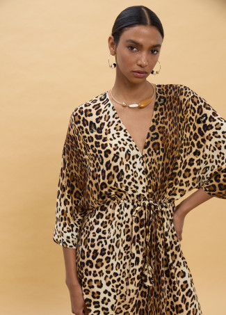 Robe Longue à Manches Larges Imprimé Animal