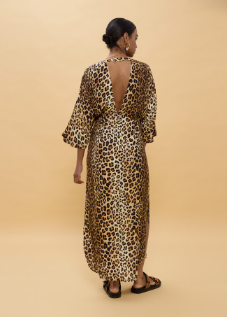 Robe Longue à Manches Larges Imprimé Animal