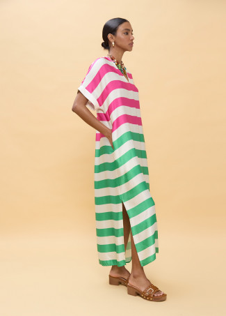 Long Tricolor Striped Dress