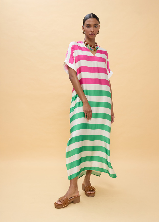 Long Tricolor Striped Dress