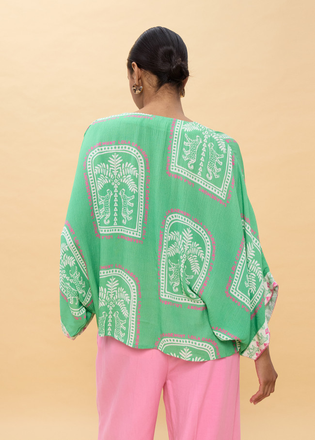 Printed Short Sleeve Tunic with V-Neck