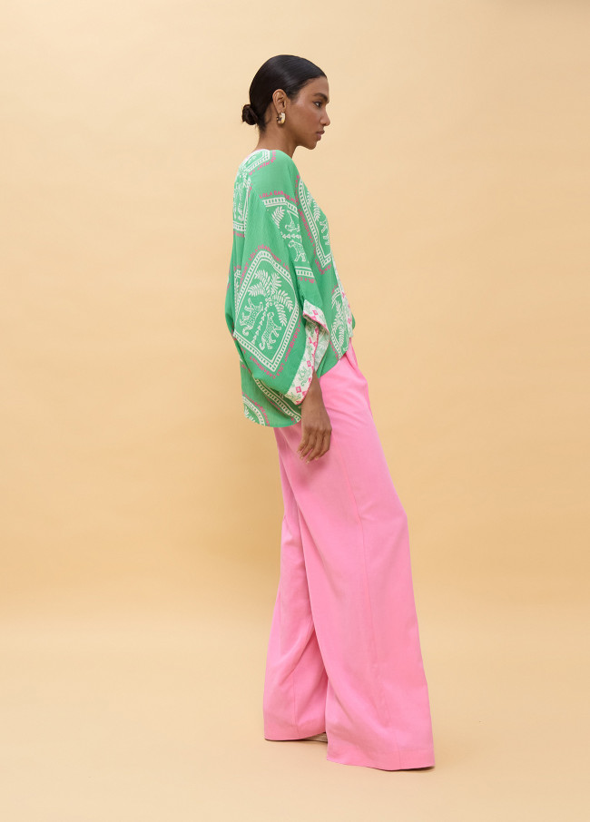 Blusón manga caída estampado estilo thai