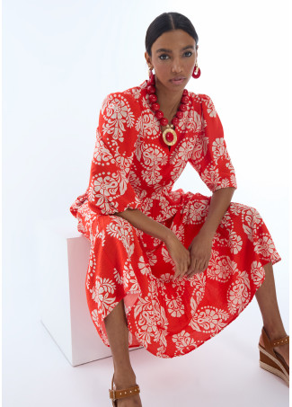 Robe à col en V manches bouffantes Paisley