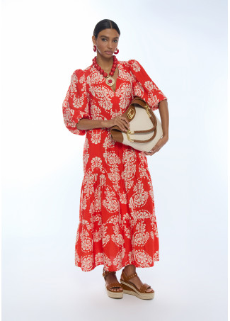 Robe à col en V manches bouffantes Paisley