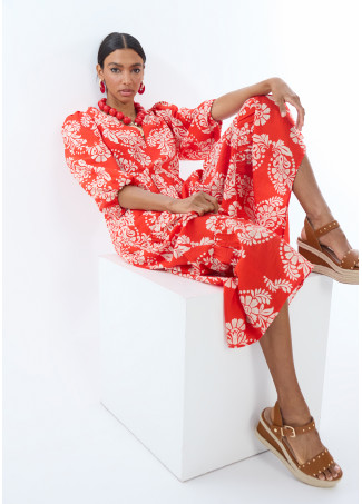 Robe à col en V manches bouffantes Paisley