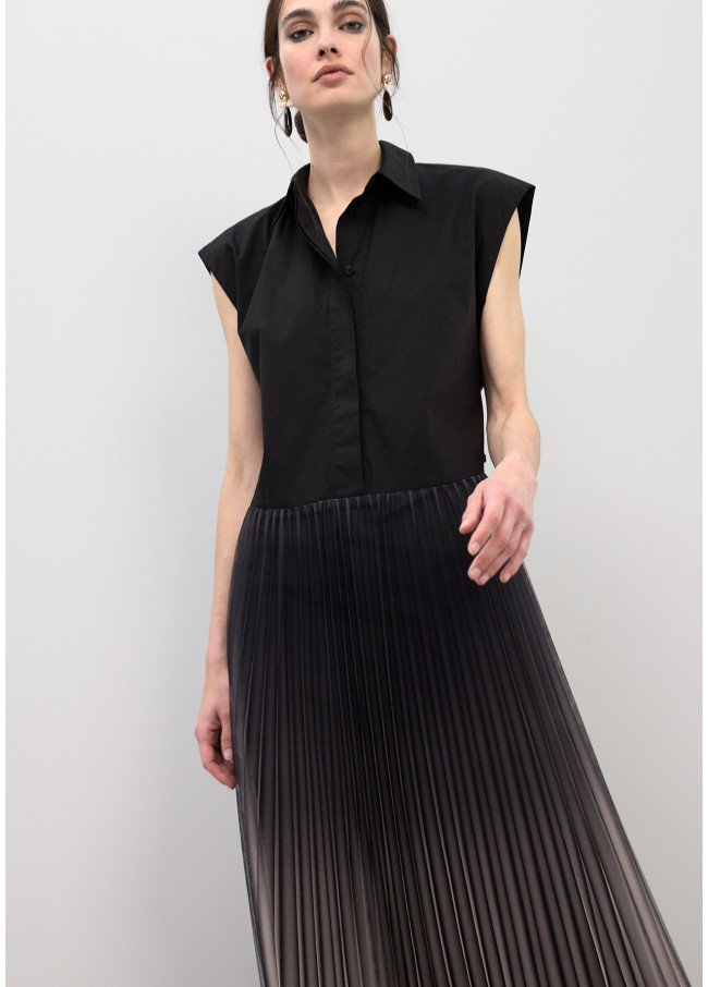 Abito Colletto a Camicia con Gonna a Pieghe in...