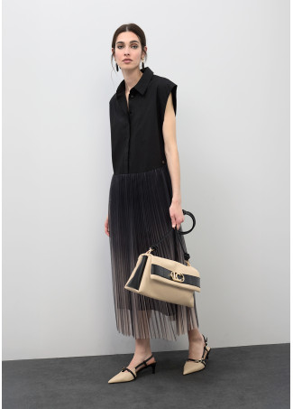 Robe Col Chemise avec Jupe Plissée en Tulle