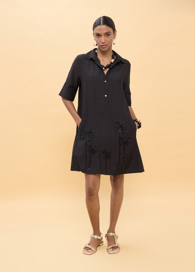 Vestido corto con detalles palmeras a tono