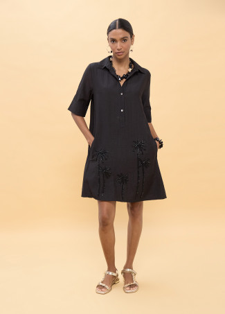 Vestido corto con detalles palmeras a tono